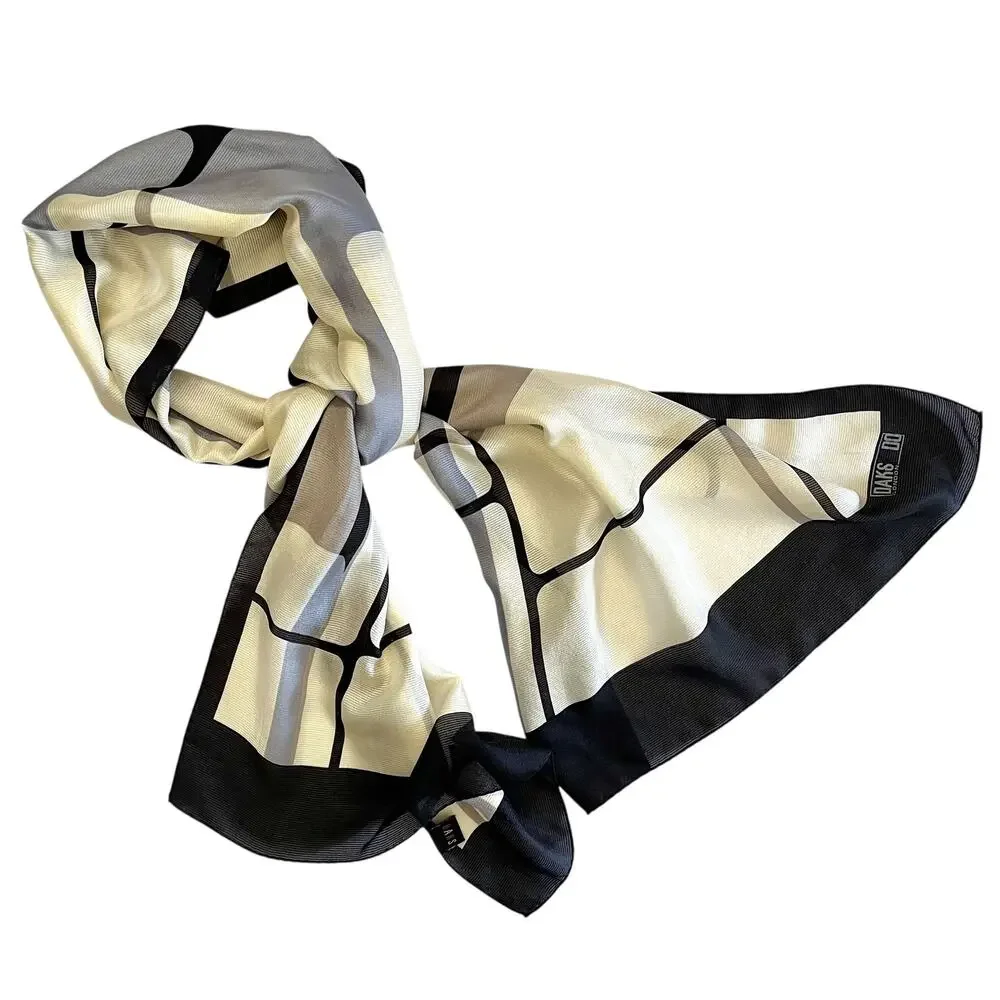 Vintage DAKS London Silk Windowpane Print Long Rectangle Scarf Shawl